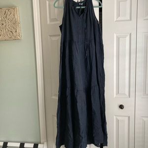 Navy Linen Tiered Dress